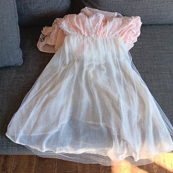 Vintage Pink Swiss Dot Lace Dress Cottagecore Prairie Frilly Dress Lolita - Picture 8 of 9